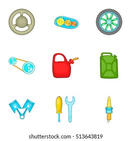 Car repairs icons set. Cartoon illustration of 9 car repairs vector icons for web