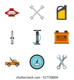 Car repairs icons set. Flat illustration of 9 car repairs vector icons for web