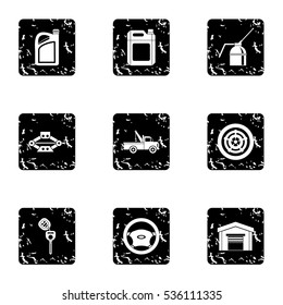 Car repairs icons set. Grunge illustration of 9 car repairs vector icons for web
