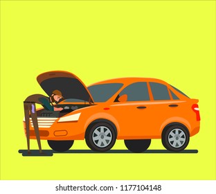 Car repairs. The mechanic repairs the car.