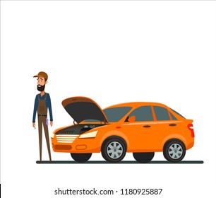 Car repairs. The mechanic repairs the car.