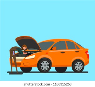 Car repairs. The mechanic repairs the car.