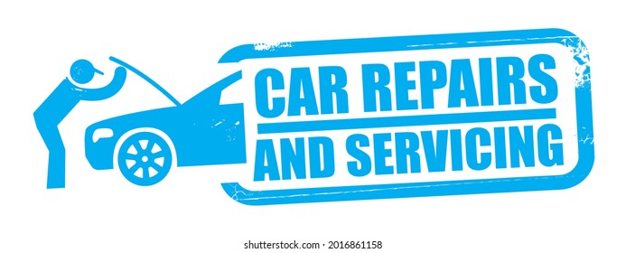 Car repairs and servicing Grunge blue rubber stamp -  Vector Illustration Concept with Text and Symbol