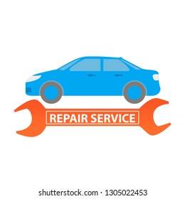 Car repairs. Wrench icon.Sedan side view.Flat vector.Isolated on a white background. Vehicle side view.