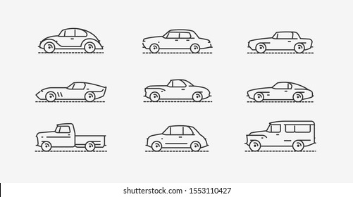 Car retro icon set. Transportation symbol in linear style. Vector illustration