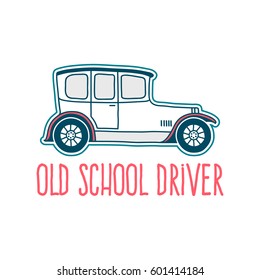 Car. Retro. Journey. Thin Line Art Design. Hand drawn. Vector illustration. T-shirt print. Poster. Vintage.