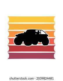 Car Retro Sunset Design template. Vector design template for logo, badges, t-shirt, POD and book cover. Isolated white background.