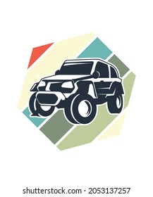 Car Retro Sunset Design template. Vector design template for logo, badges, t-shirt, POD and book cover. Isolated white background.