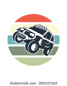 Automobil Retro Sunset Design Vorlage. Vektordesign-Vorlage für Logo, Badges, T-Shirt, POD und Buchumschlag. Einziger weißer Hintergrund.