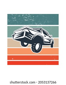 Car Retro Sunset Design template. Vector design template for logo, badges, t-shirt, POD and book cover. Isolated white background.