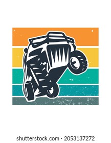 Car Retro Sunset Design template. Vector design template for logo, badges, t-shirt, POD and book cover. Isolated white background.
