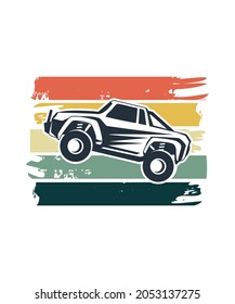 Car Retro Sunset Design template. Vector design template for logo, badges, t-shirt, POD and book cover. Isolated white background.