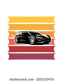 Automobil Retro Sunset Design Vorlage. Vektordesign-Vorlage für Logo, Badges, T-Shirt, POD und Buchumschlag. Einziger weißer Hintergrund.