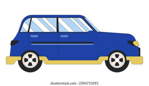 Car retro-styled 2D linear cartoon object. Vehicle vintage transport isolated line vector element white background. Auto shop. Automobile passenger transportation color flat spot illustration