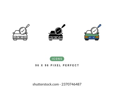 Car Review Icon. Inspection Quality Check Symbol Stock Illustration. Vector Line Icons For UI Web Design And Presentation