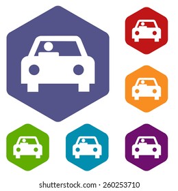 Car rhombus icons set in different colors. Vector Illustration