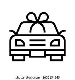 Car with ribbon vector illustration, line design icon