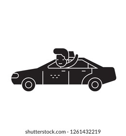 Car ride black vector concept icon. Car ride flat illustration, sign