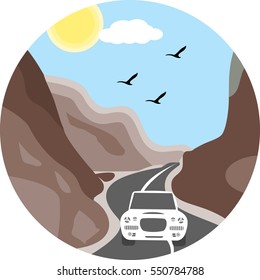 A car ride on the roads of hills