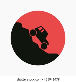 car rides from the hill in flat style on red background