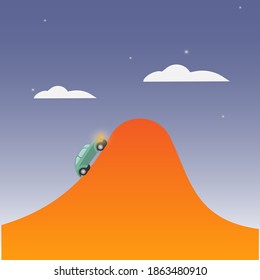 Car rides in the mountains. Vehicle, vector illustration