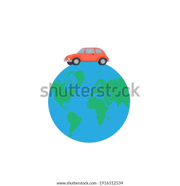 Car rides\
on the planet earth, vector\
illustration