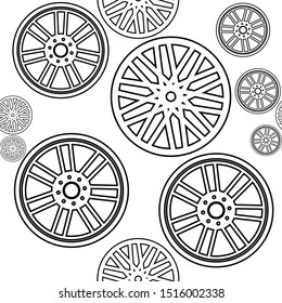 Car rim icon with background Pattern. Wheel symbol with flat style. Vector illustration of a car element.