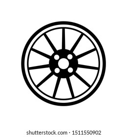 Car rim icon with white background. Wheel symbol with flat style. Vector illustration of a car element.