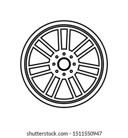 Car rim icon with white background. Wheel symbol with flat style. Vector illustration of a car element.