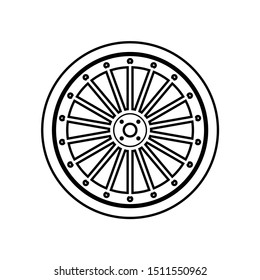 Car rim icon with white background. Wheel symbol with flat style. Vector illustration of a car element.