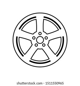Car rim icon with white background. Wheel symbol with flat style. Vector illustration of a car element.
