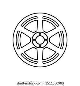 Car rim icon with white background. Wheel symbol with flat style. Vector illustration of a car element.