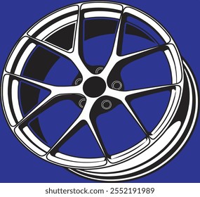 Car Rim Illustration Vector With Blue Background.