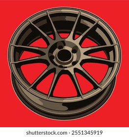 Car Rim Illustration Vector With Red Background.