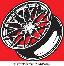 Car Rim Illustration Vector With Red Background.