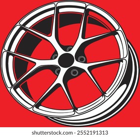 Car Rim illustration Vector With Red Background.