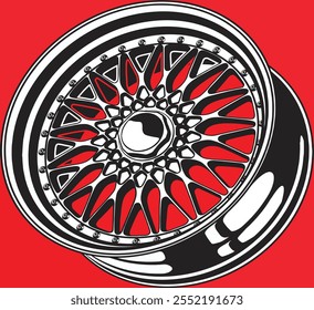 Car Rim Illustration Vector With Red Background.