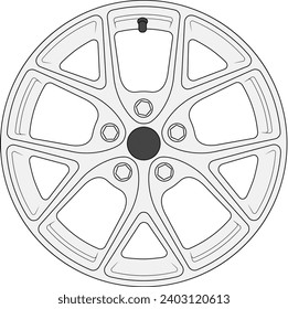 Car rim, wheel vector image line art