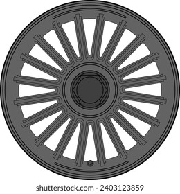 Car rim, wheel vector image line art