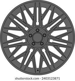 Car rim, wheel vector image line art
