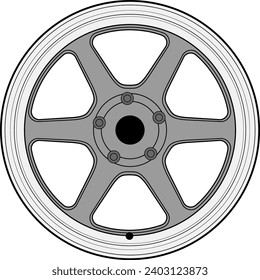 Car rim, wheel vector image line art