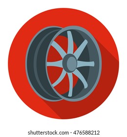Car rims icon flat. Single silhouette auto parts icon from the big car flat - stock vector