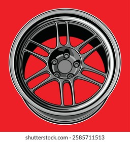 Car Rims Illustration Vector With Red Background.