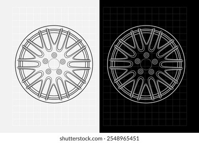 Car Rims Outline Wheels Vector Image Line Art