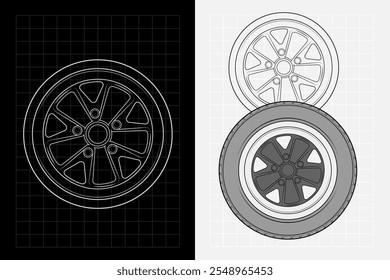 Car Rims Outline Wheels Vector Image Line Art