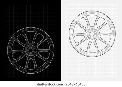 Car Rims Outline Wheels Vector Image Line Art