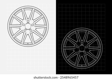 Car Rims Outline Wheels Vector Image Line Art