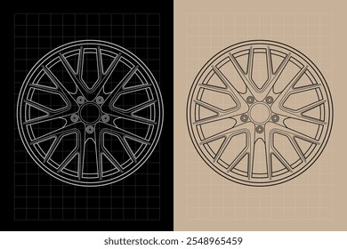 Car Rims Outline Wheels Vector Image Line Art