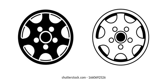 Car Rims vector black silhouette and outline isolated on white