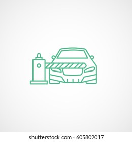 Car And Road Barrier Close Down Green Line Icon On White Background